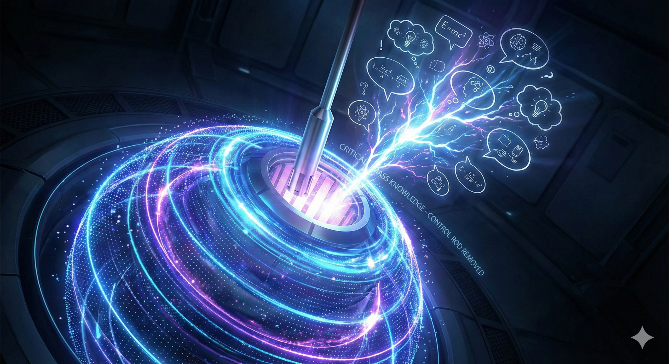 AI生成によるイメージ画像。「臨界質量を超えた知識が連鎖反応を起こす」様子をシンボライズ。